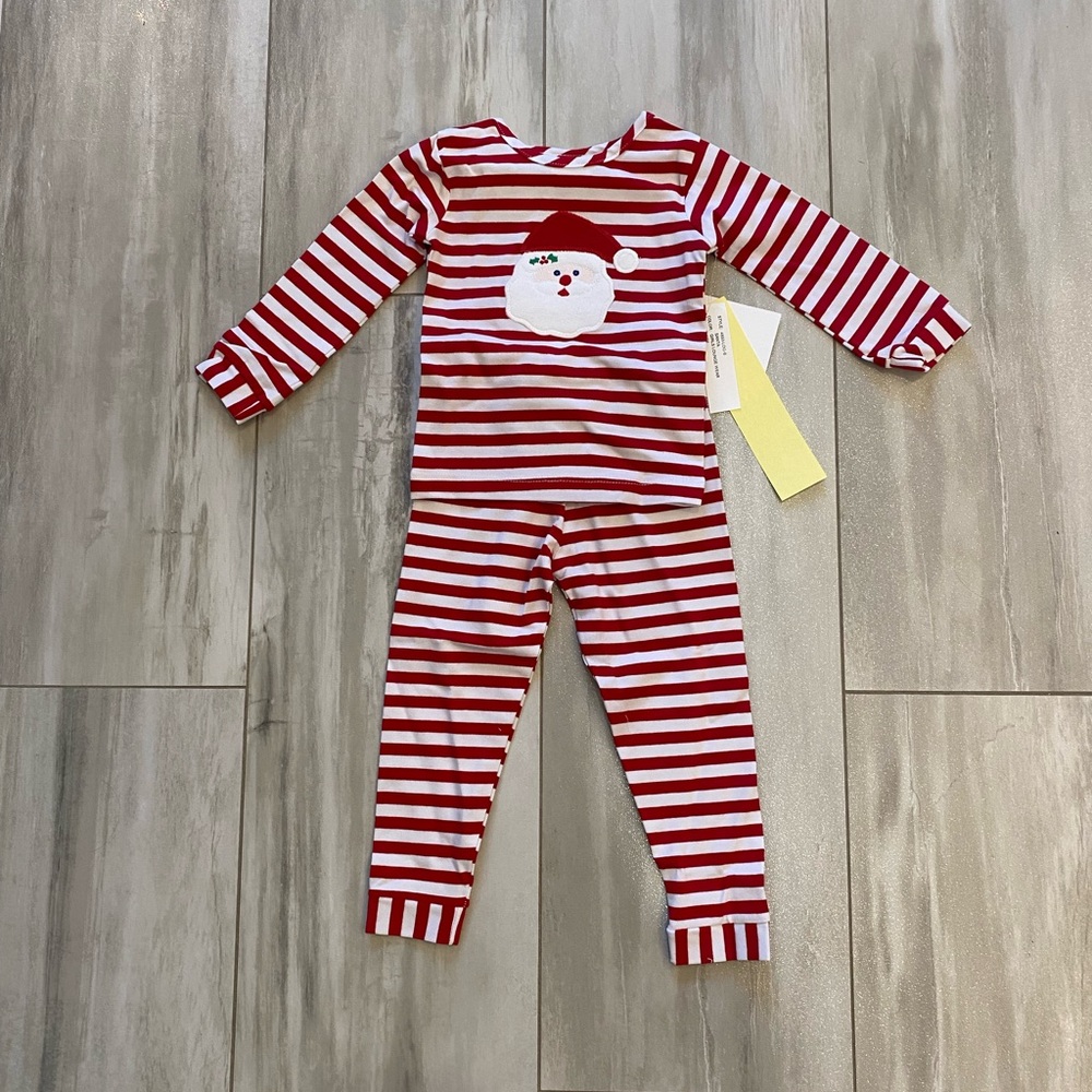 NWT Bailey Boys Red and White Striped Santa Lounge Outfit Matching Set girls 18M